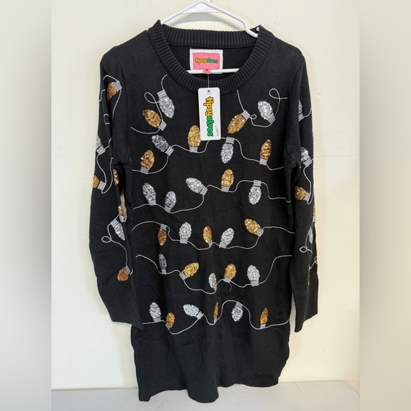 Tipsy Elves Women’s Sequin Holiday Light Strand Sweater Dress Black  Size Large - Picture 1 of 4
